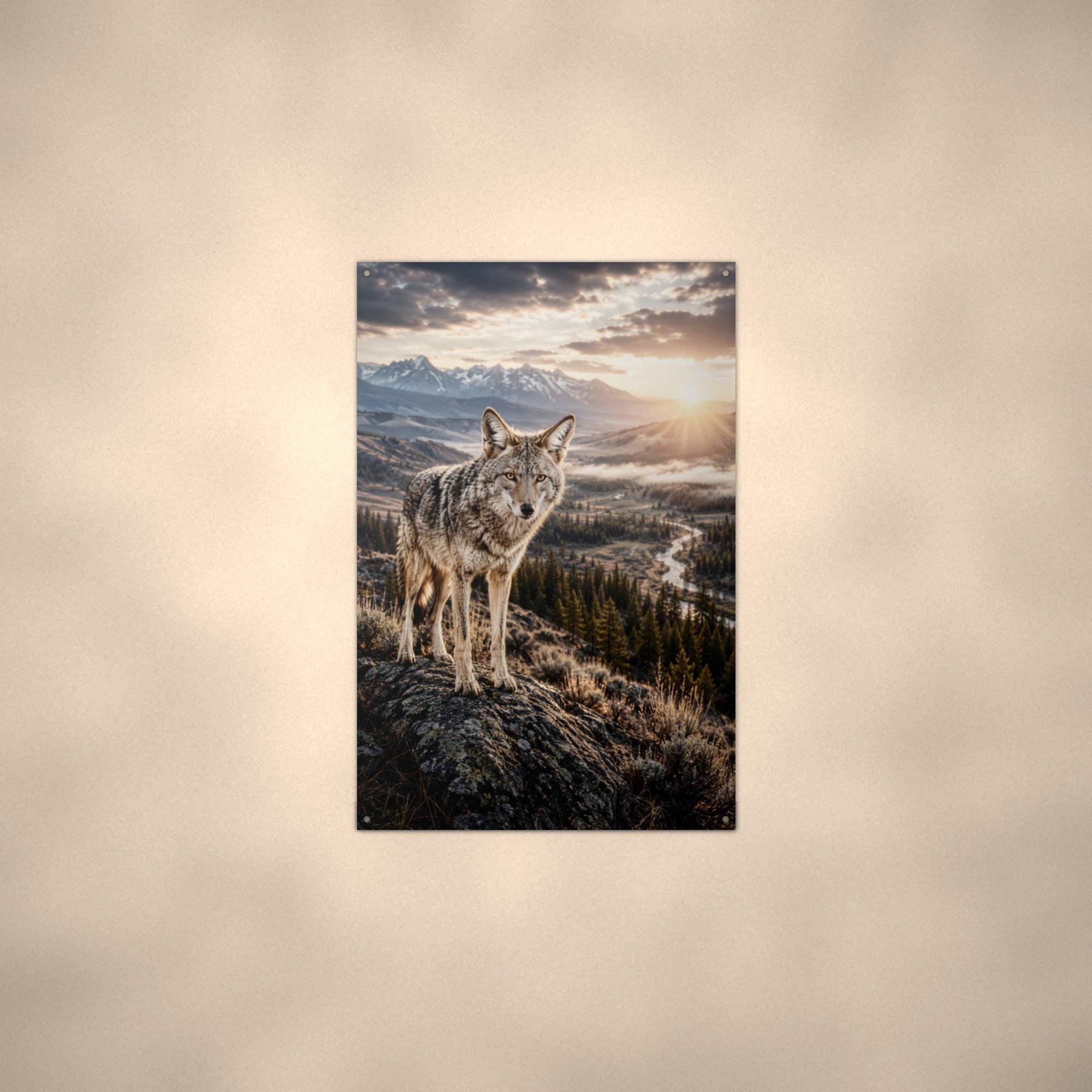 Coyote Ridge Sunset Coyote Metal Sign Aluminum Sign — alternate angle