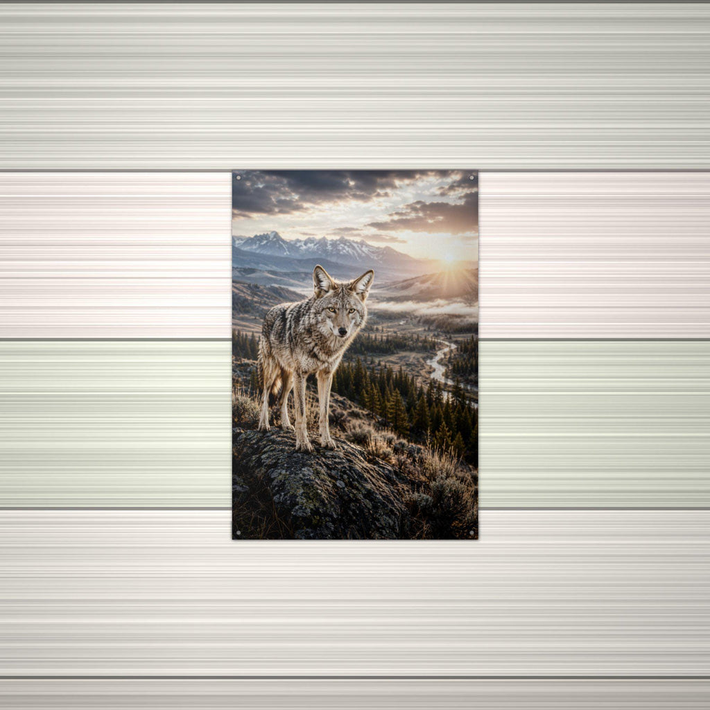Coyote Ridge Sunset Coyote Metal Sign Aluminum Sign — alternate angle