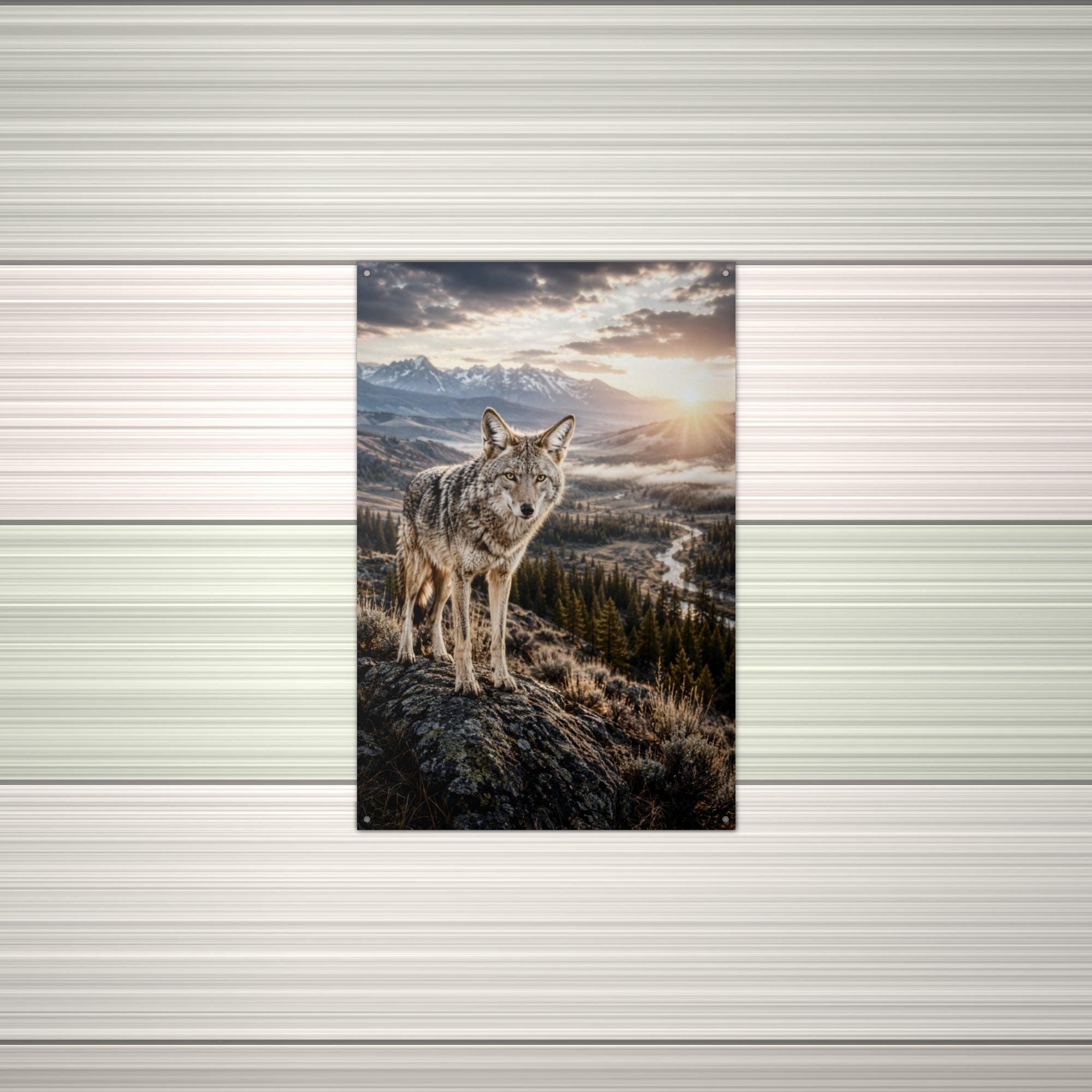 Coyote Ridge Sunset Coyote Metal Sign Aluminum Sign — alternate angle