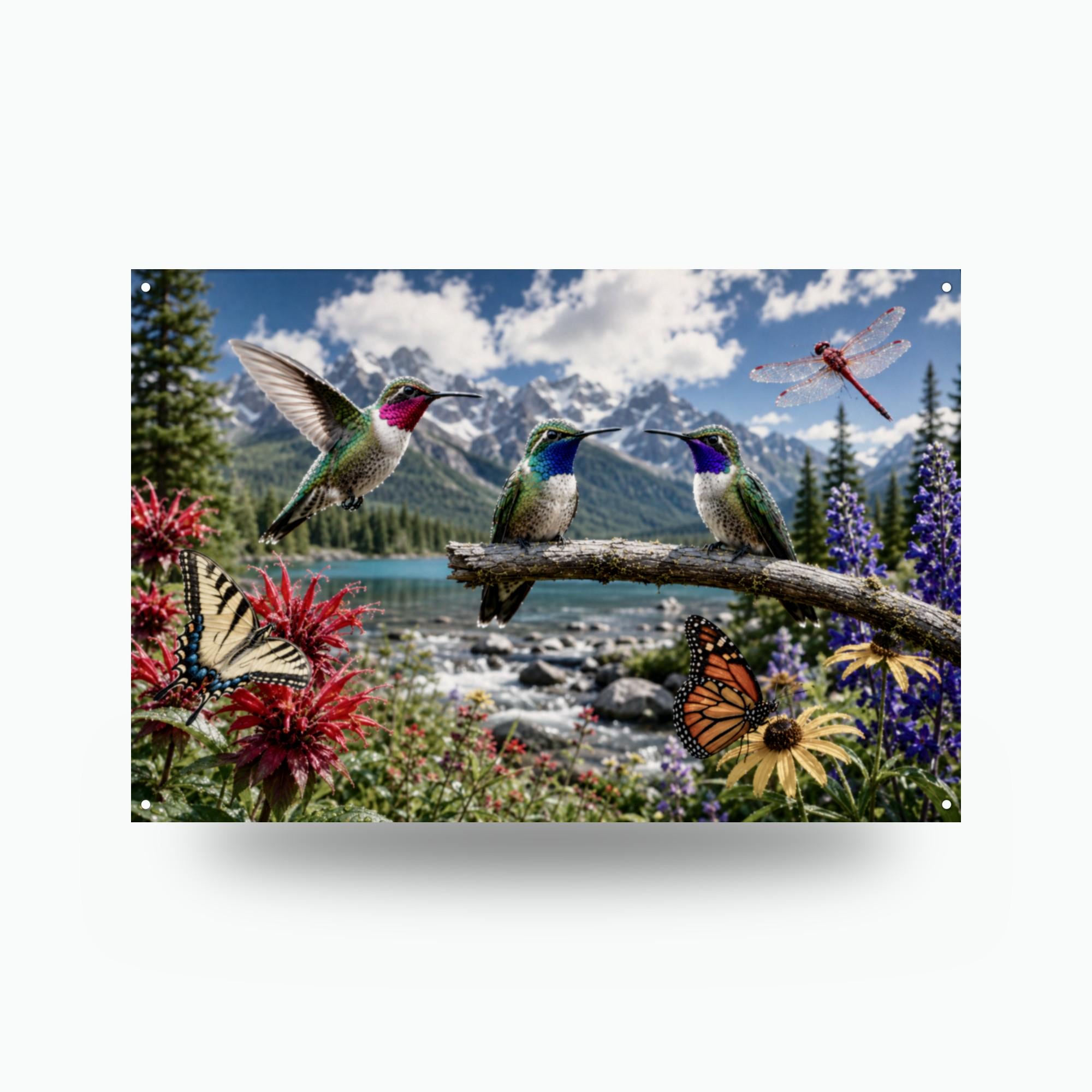 Hummingbird Mountain Meadow Hummingbird Metal Aluminum Sign — front view on white background
