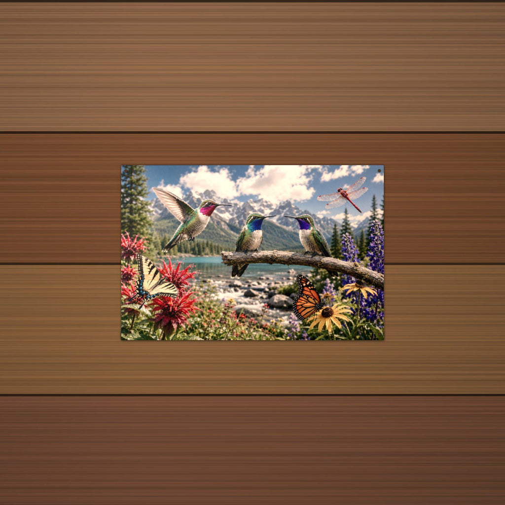 Hummingbird Mountain Meadow Hummingbird Metal Aluminum Sign — lifestyle setting