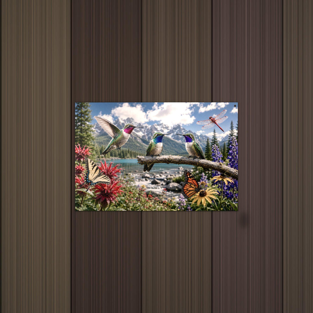Hummingbird Mountain Meadow Hummingbird Metal Aluminum Sign — detail view