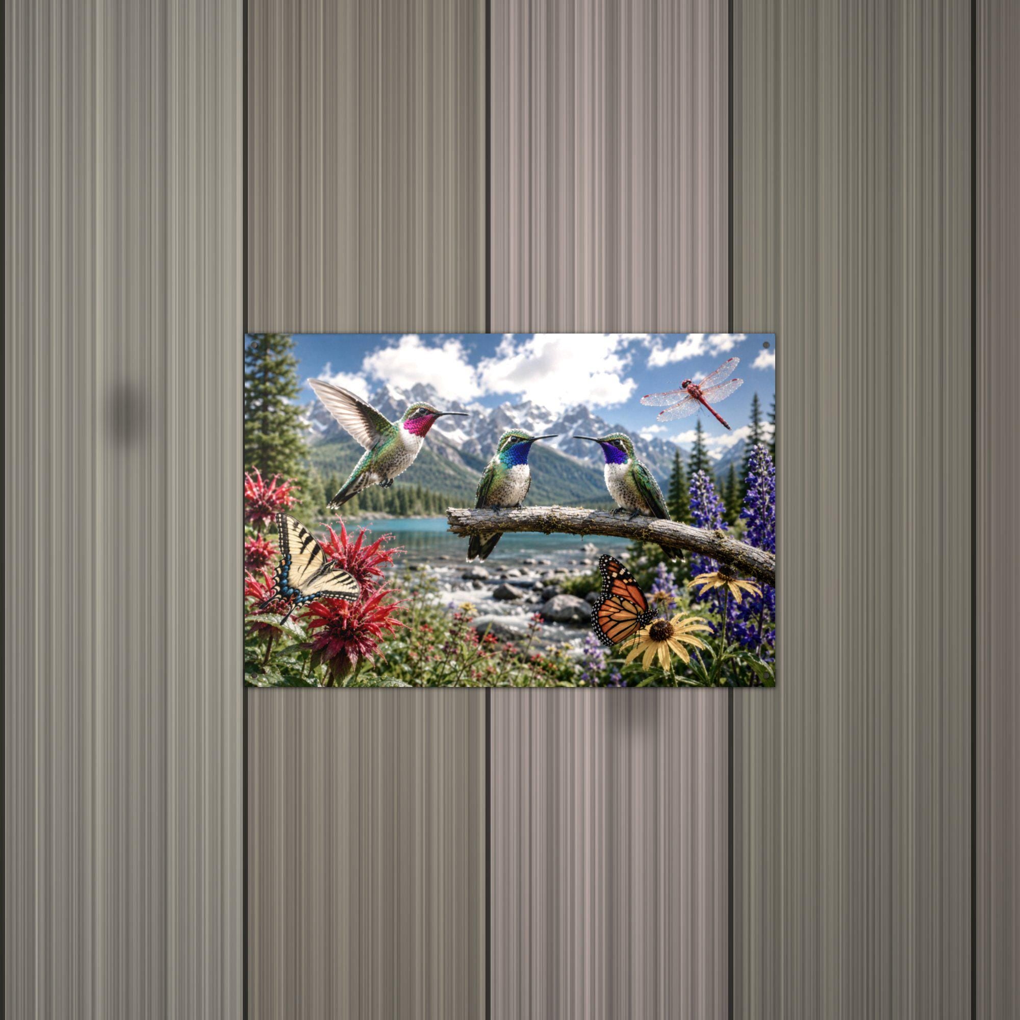 Hummingbird Mountain Meadow Hummingbird Metal Aluminum Sign — alternate angle