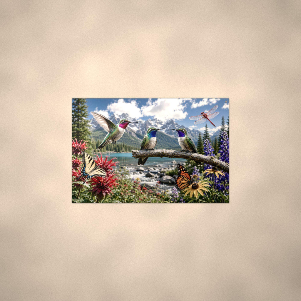 Hummingbird Mountain Meadow Hummingbird Metal Aluminum Sign — alternate angle