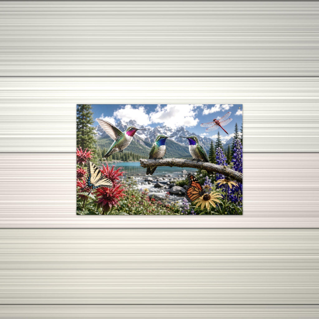 Hummingbird Mountain Meadow Hummingbird Metal Aluminum Sign — alternate angle