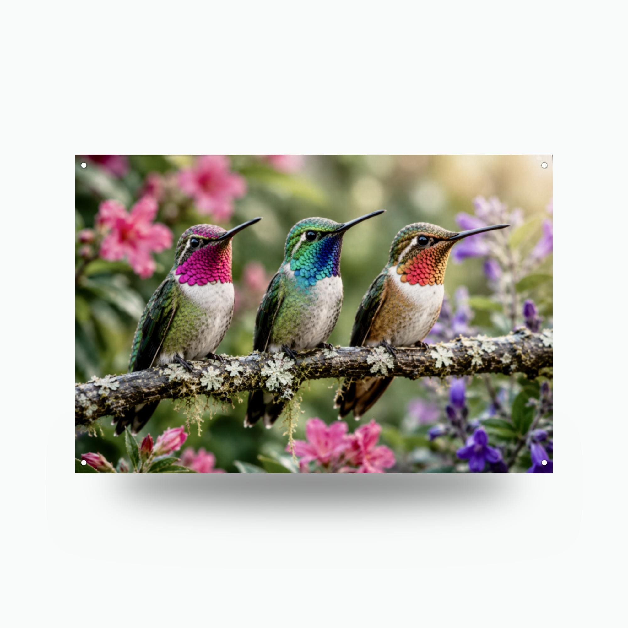 Three Hummingbirds Hummingbird Metal Sign Aluminum Sign — front view on white background
