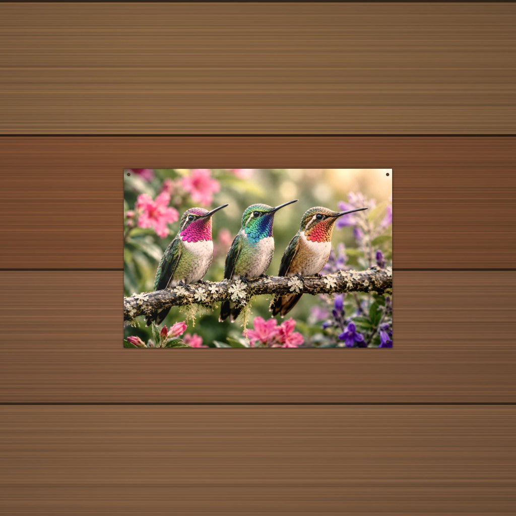 Three Hummingbirds Hummingbird Metal Sign Aluminum Sign — lifestyle setting