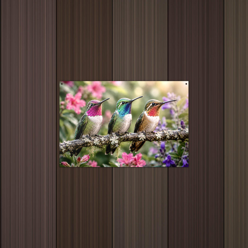 Three Hummingbirds Hummingbird Metal Sign Aluminum Sign — detail view