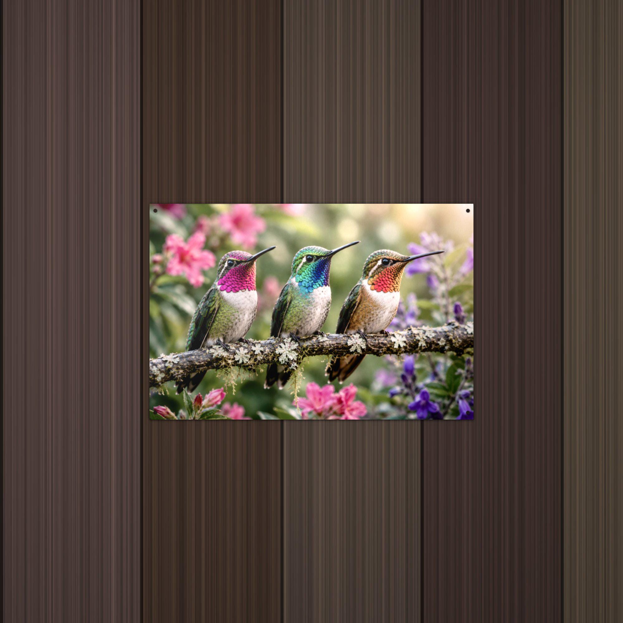 Three Hummingbirds Hummingbird Metal Sign Aluminum Sign — detail view