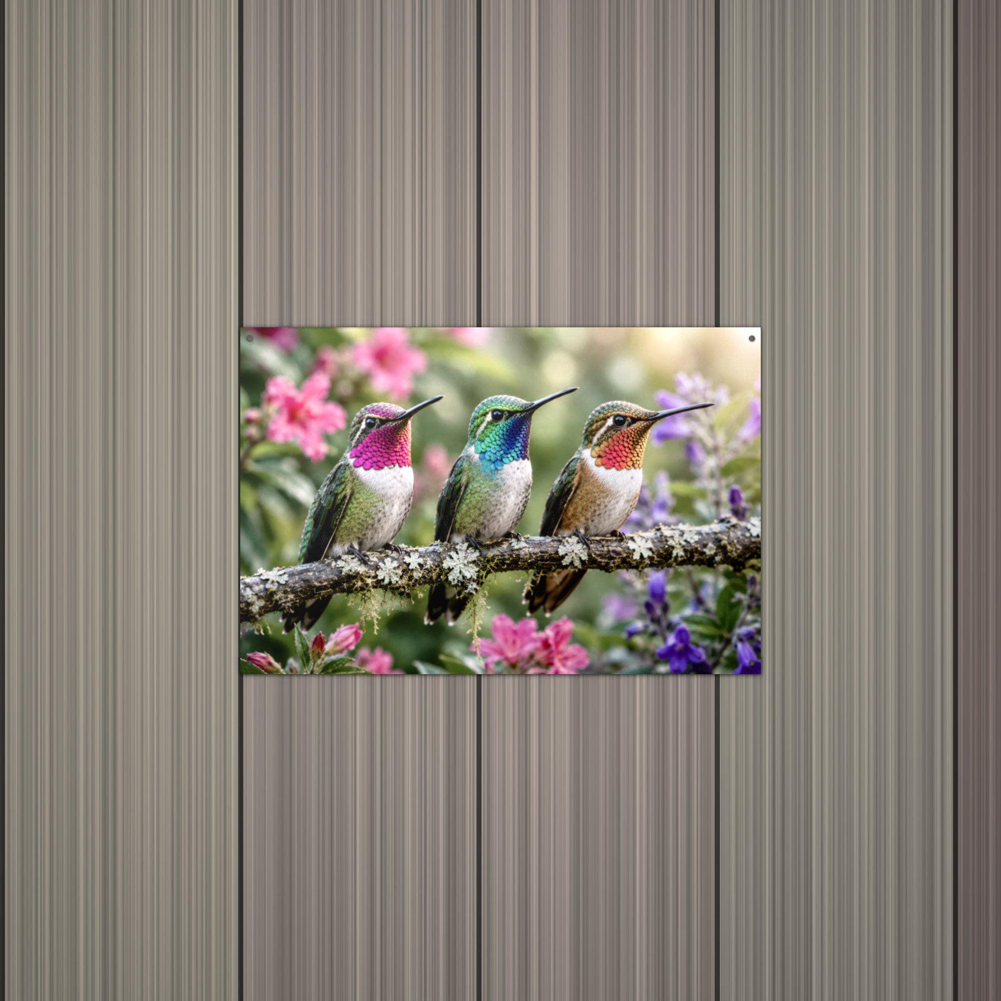 Three Hummingbirds Hummingbird Metal Sign Aluminum Sign — alternate angle