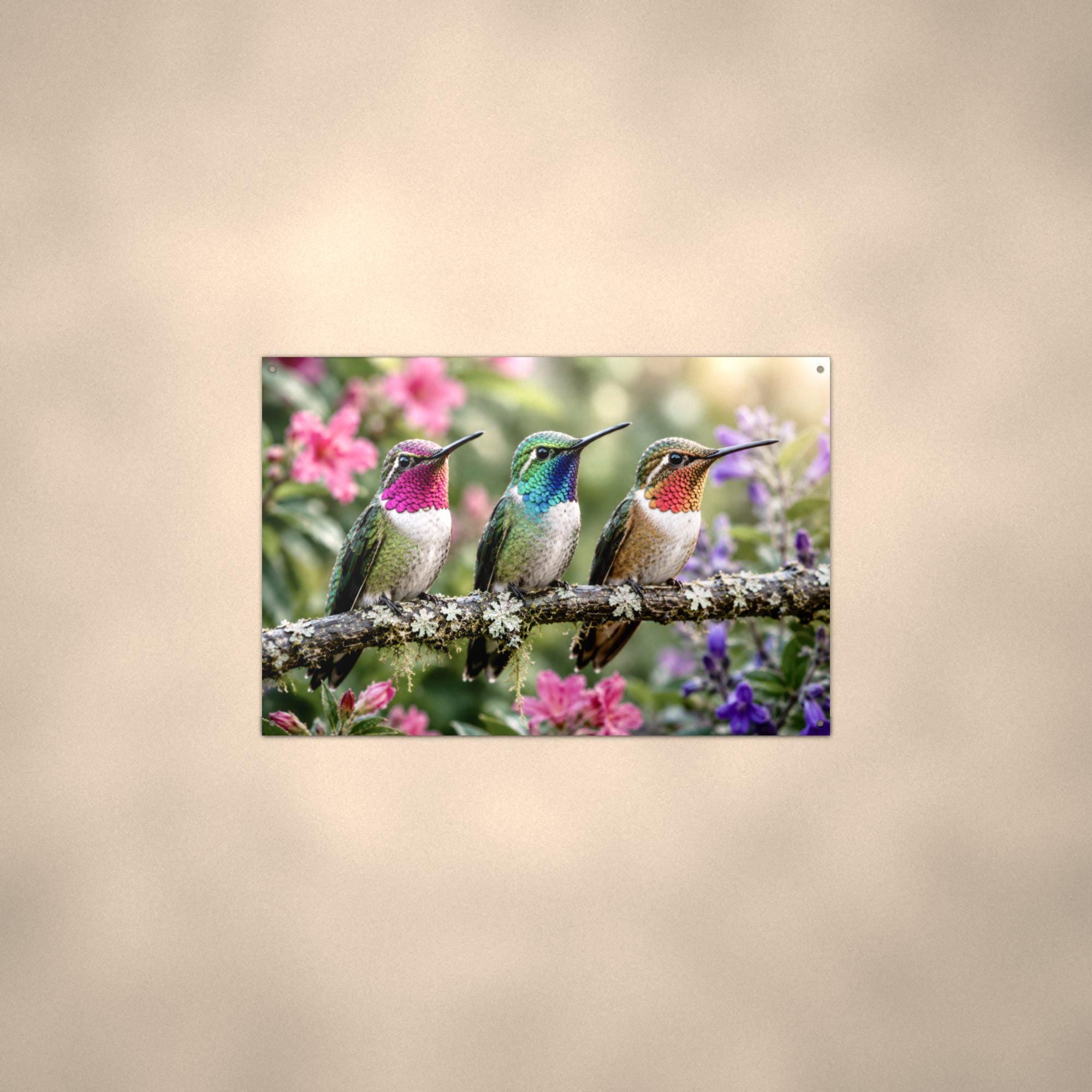 Three Hummingbirds Hummingbird Metal Sign Aluminum Sign — alternate angle