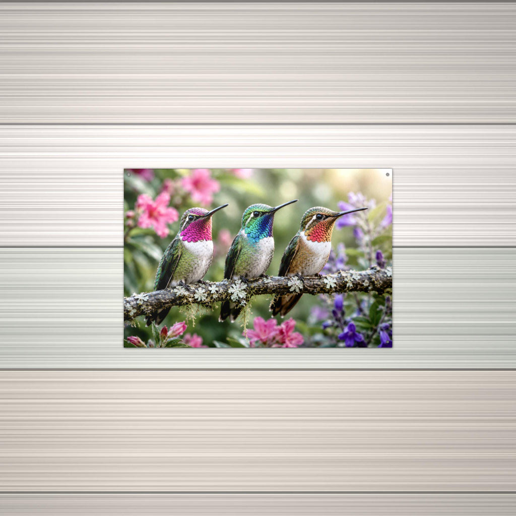 Three Hummingbirds Hummingbird Metal Sign Aluminum Sign — alternate angle
