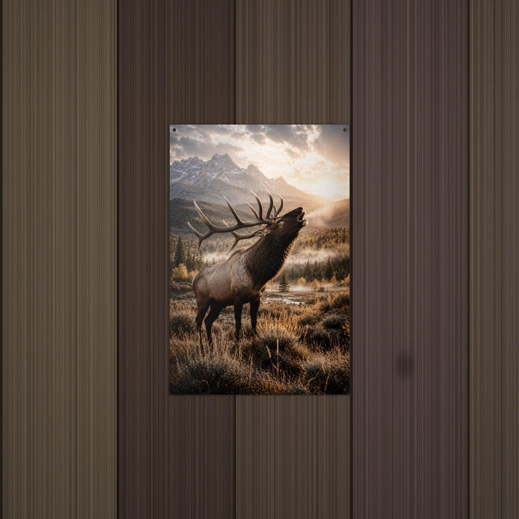 Bugling Elk Sunset Elk Metal Sign Aluminum Sign — detail view