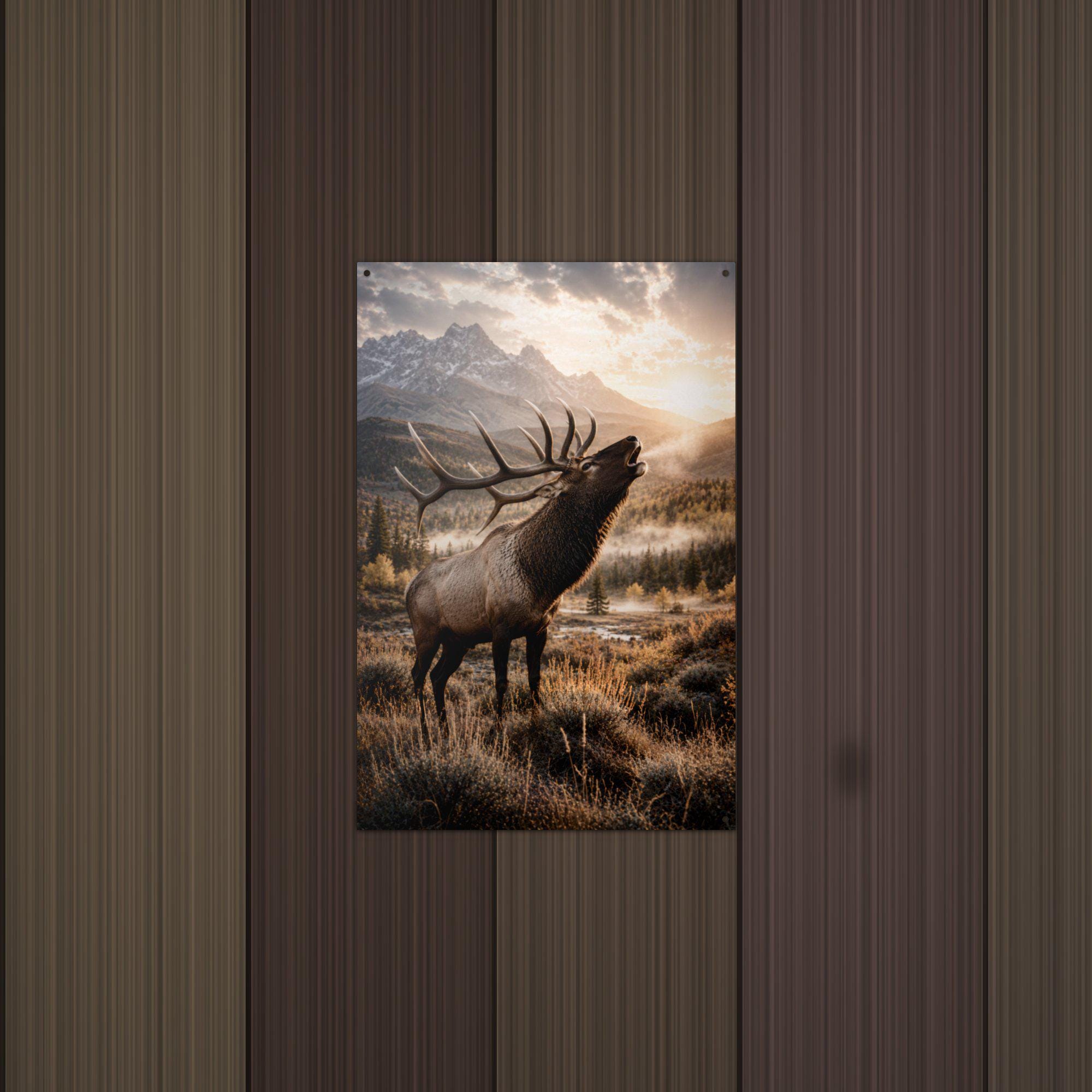 Bugling Elk Sunset Elk Metal Sign Aluminum Sign — detail view