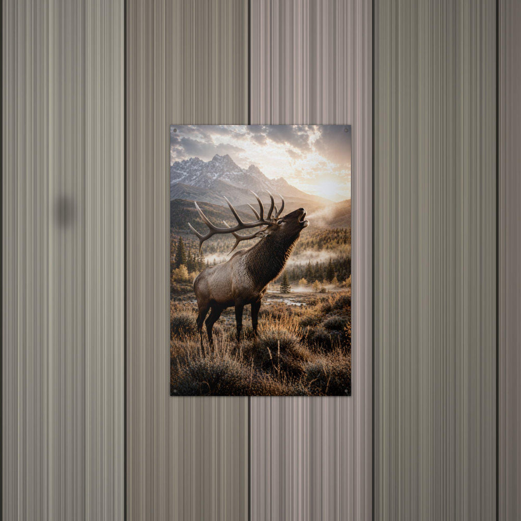 Bugling Elk Sunset Elk Metal Sign Aluminum Sign — alternate angle