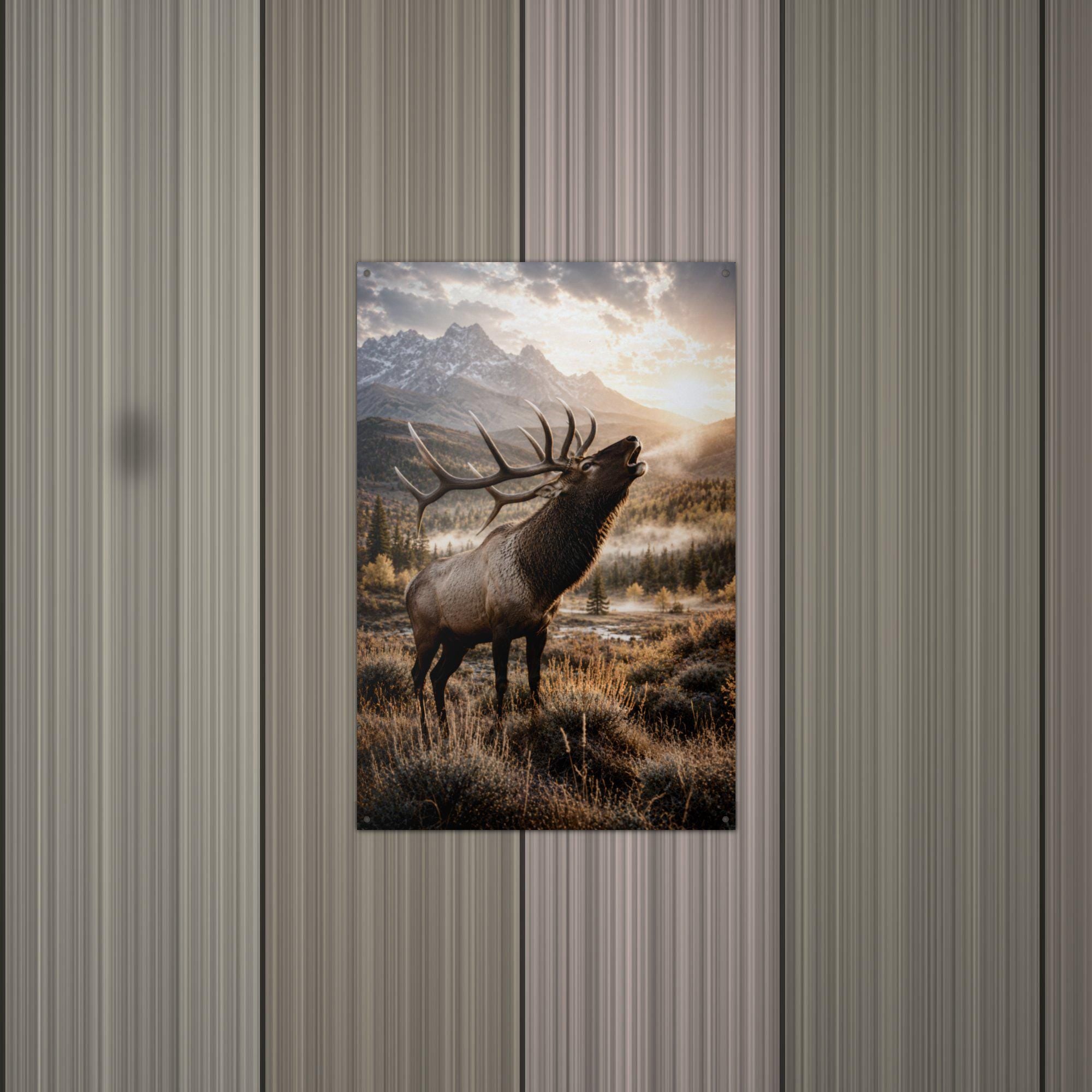 Bugling Elk Sunset Elk Metal Sign Aluminum Sign — alternate angle