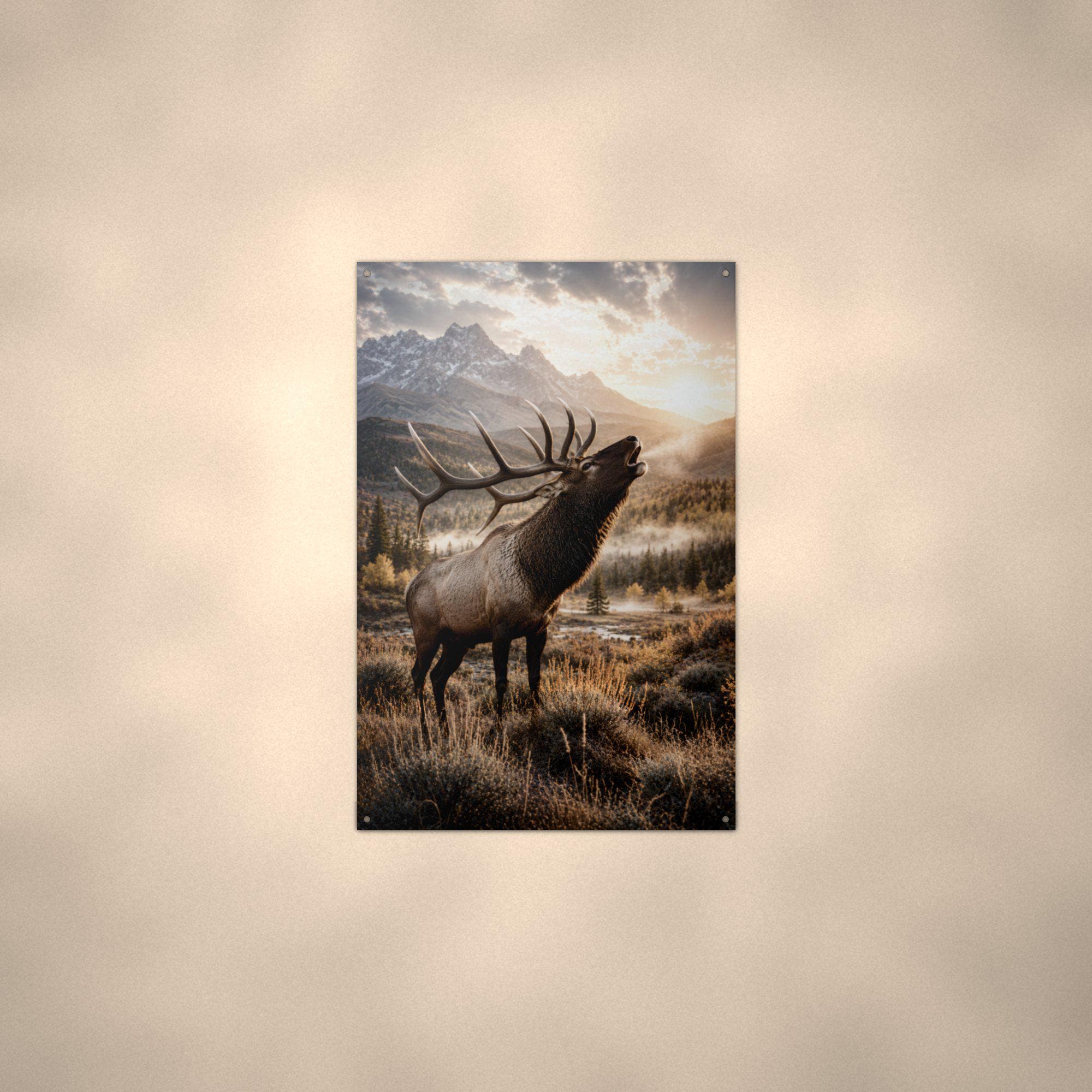Bugling Elk Sunset Elk Metal Sign Aluminum Sign — alternate angle