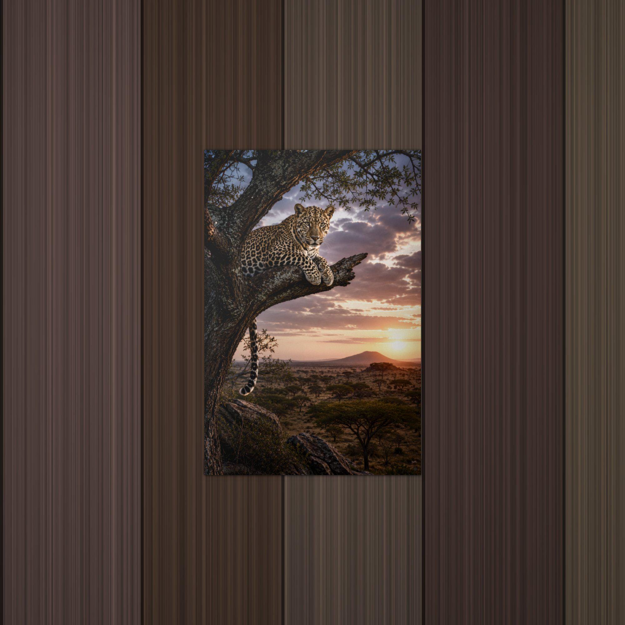 Leopard Tree Sunset Leopard Metal Sign Aluminum Sign — detail view