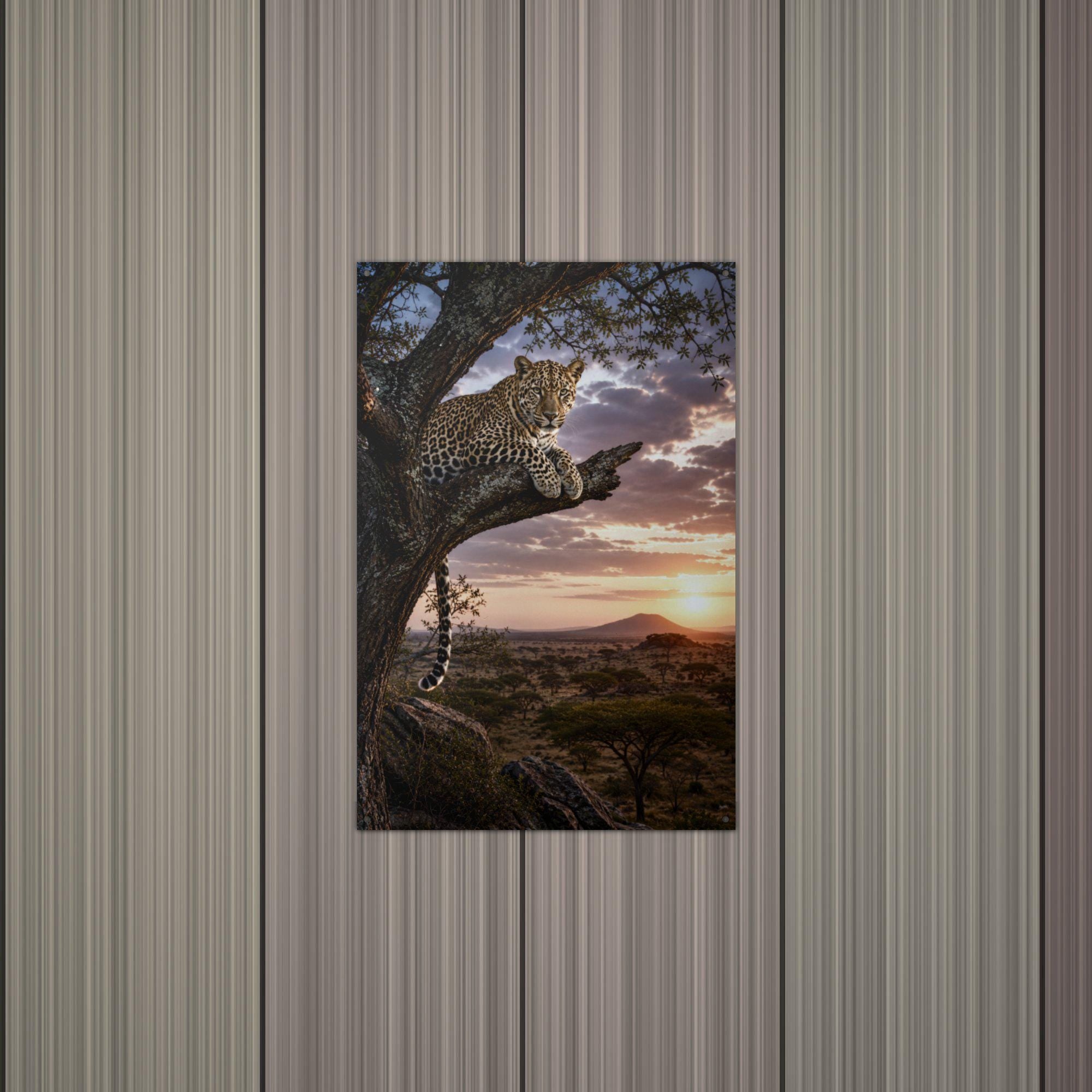 Leopard Tree Sunset Leopard Metal Sign Aluminum Sign — alternate angle