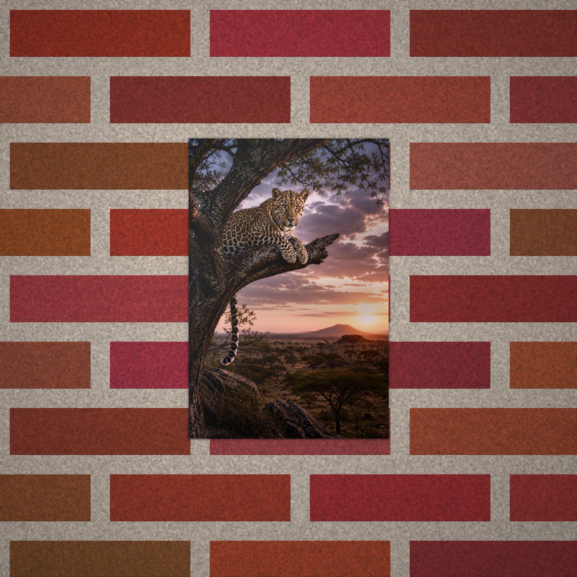 Leopard Tree Sunset Leopard Metal Sign Aluminum Sign — alternate angle