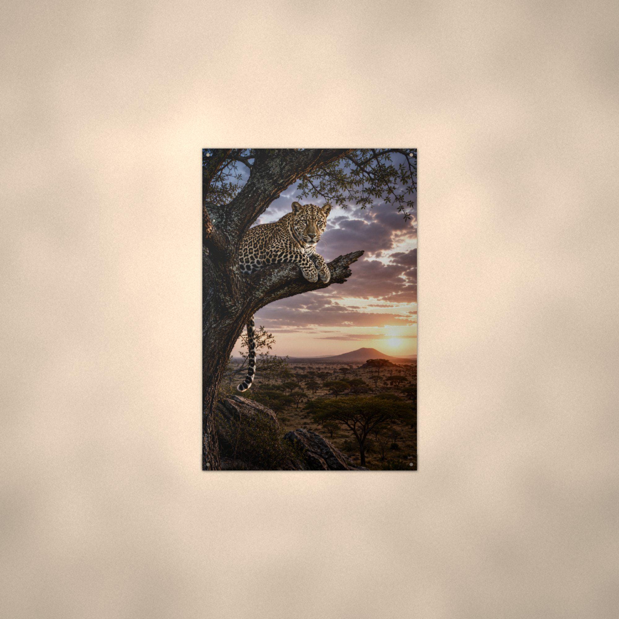 Leopard Tree Sunset Leopard Metal Sign Aluminum Sign — alternate angle