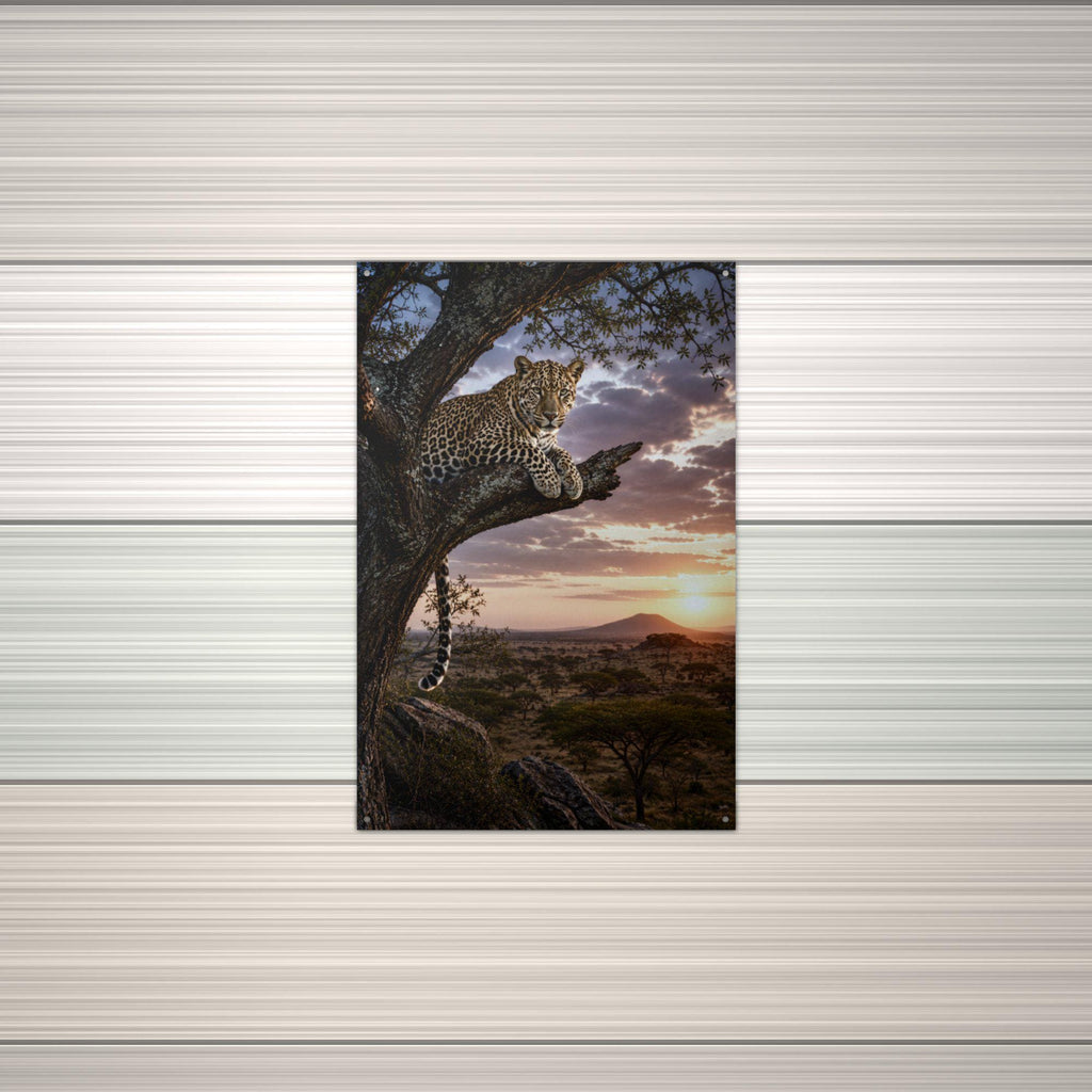 Leopard Tree Sunset Leopard Metal Sign Aluminum Sign — alternate angle
