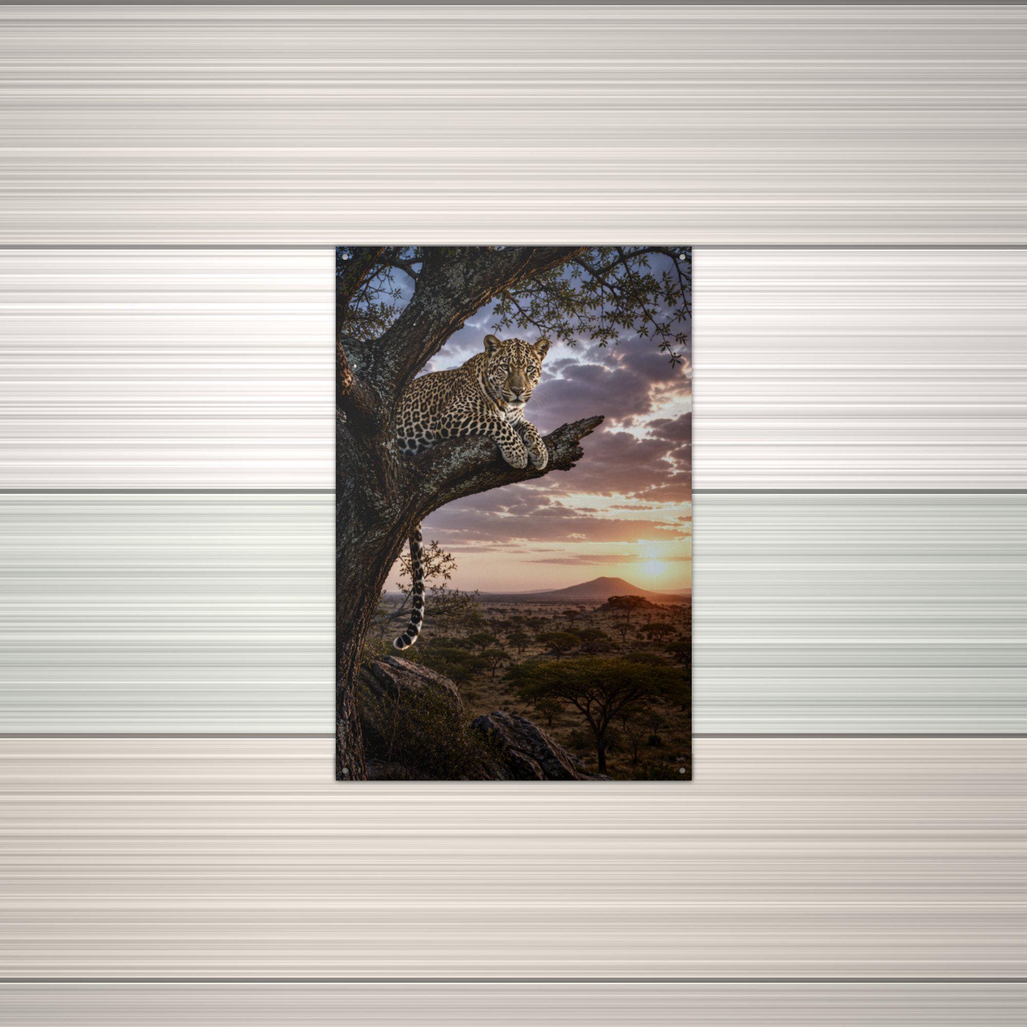 Leopard Tree Sunset Leopard Metal Sign Aluminum Sign — alternate angle