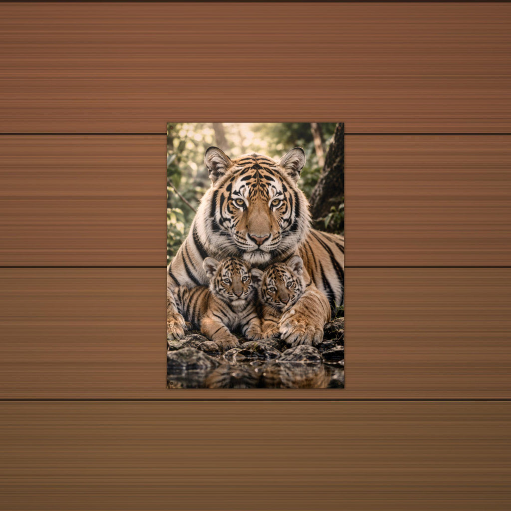 Tiger Mother and Cubs Tiger Metal Sign Aluminum Sign — lifestyle setting