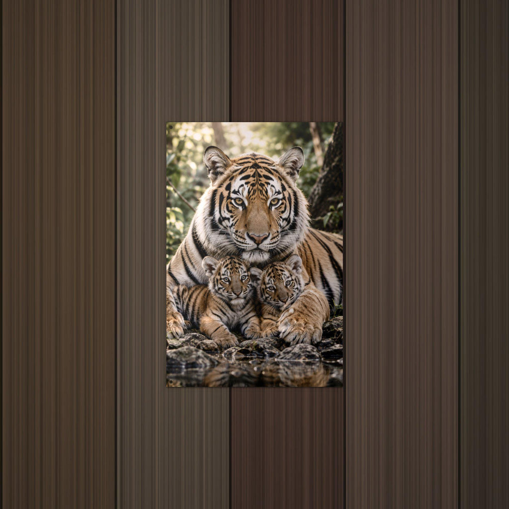 Tiger Mother and Cubs Tiger Metal Sign Aluminum Sign — detail view