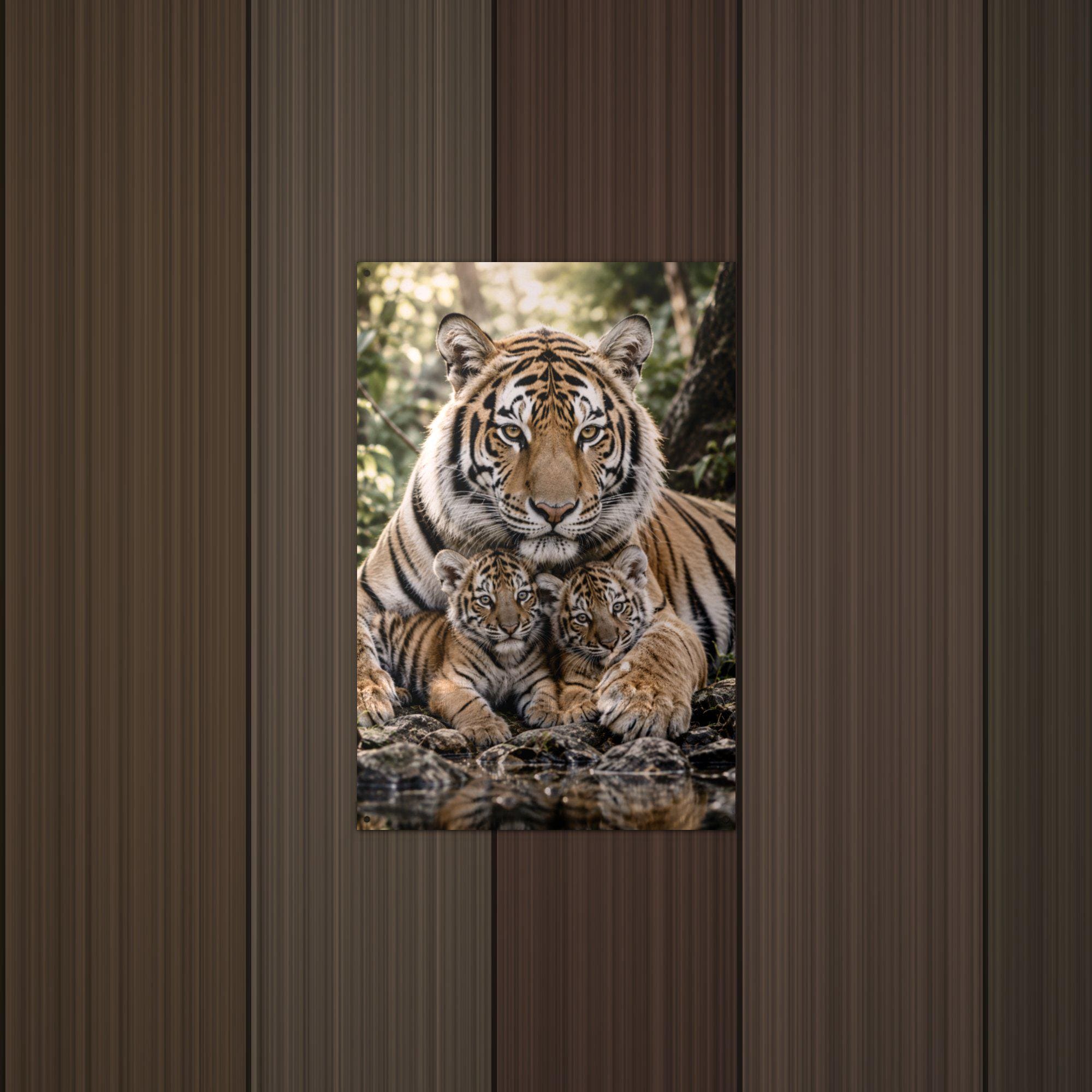 Tiger Mother and Cubs Tiger Metal Sign Aluminum Sign — detail view