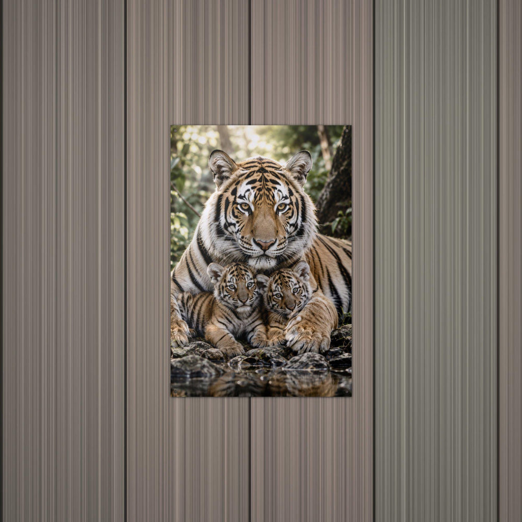 Tiger Mother and Cubs Tiger Metal Sign Aluminum Sign — alternate angle