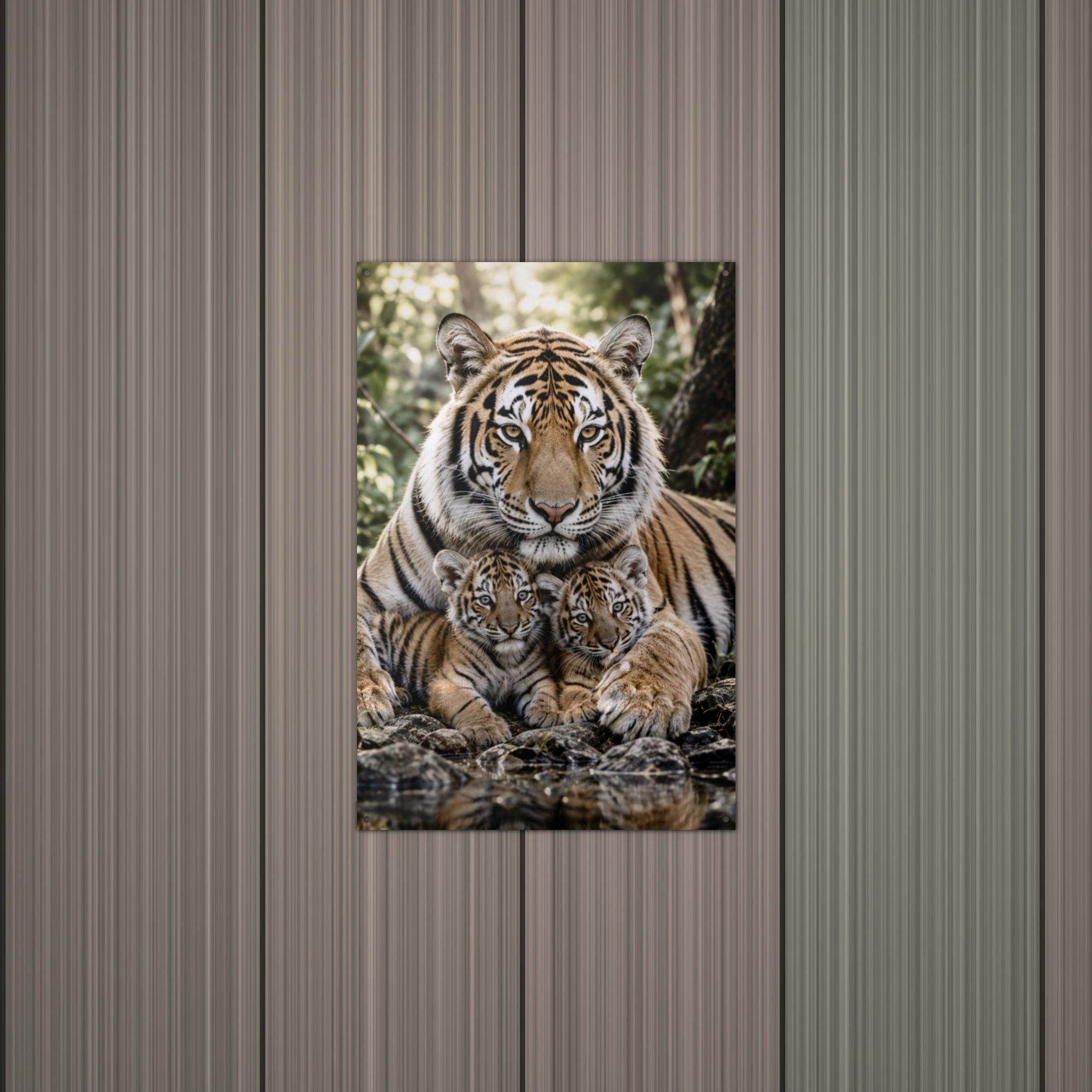 Tiger Mother and Cubs Tiger Metal Sign Aluminum Sign — alternate angle