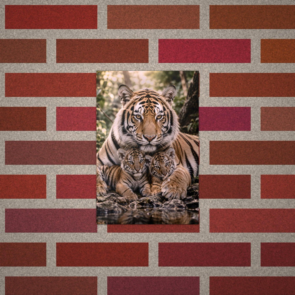 Tiger Mother and Cubs Tiger Metal Sign Aluminum Sign — alternate angle