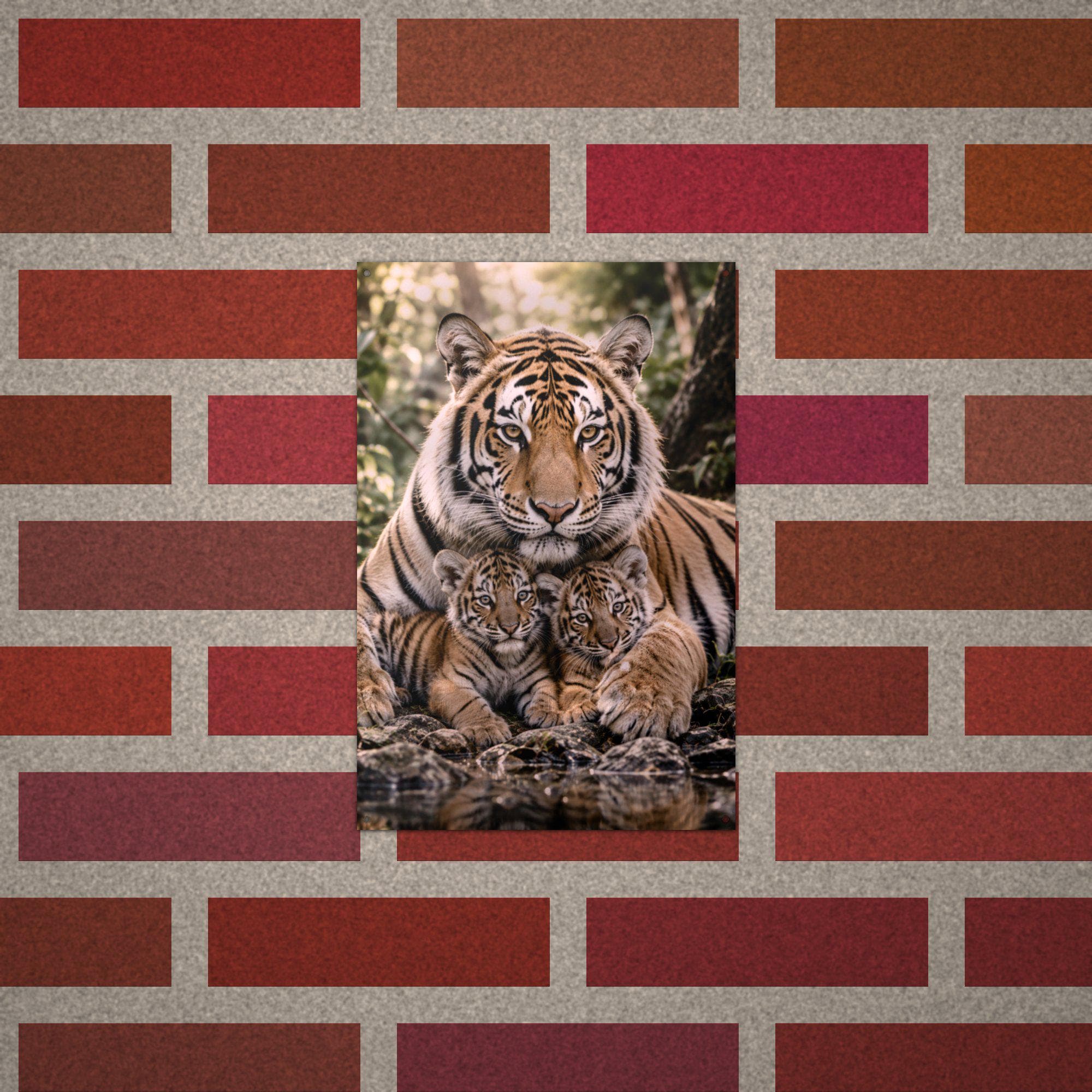 Tiger Mother and Cubs Tiger Metal Sign Aluminum Sign — alternate angle