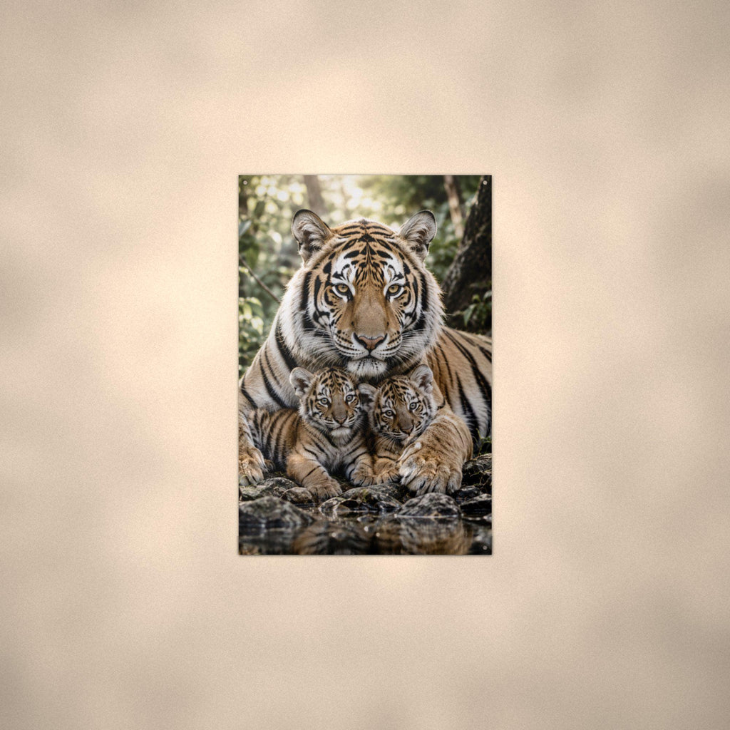 Tiger Mother and Cubs Tiger Metal Sign Aluminum Sign — alternate angle