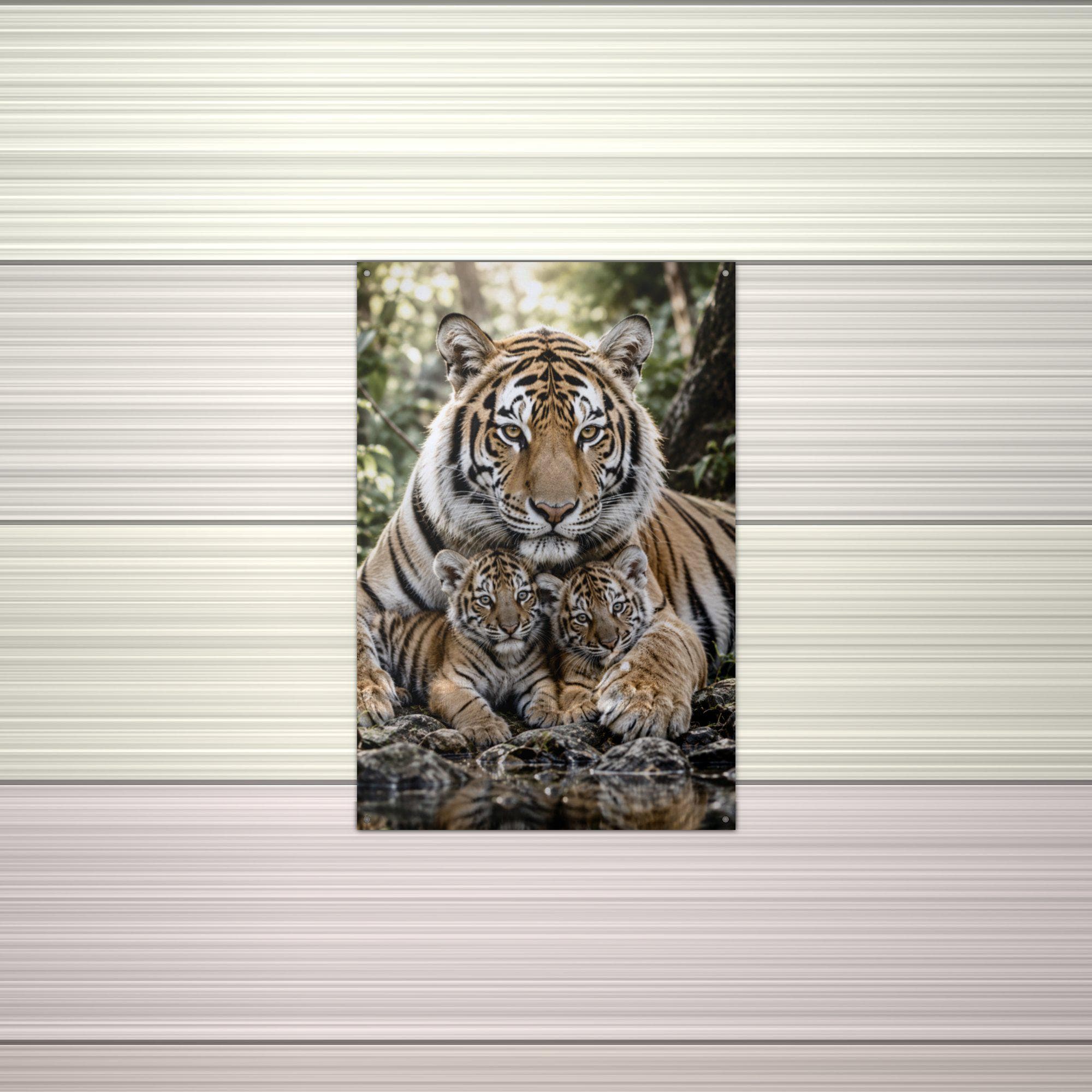 Tiger Mother and Cubs Tiger Metal Sign Aluminum Sign — alternate angle