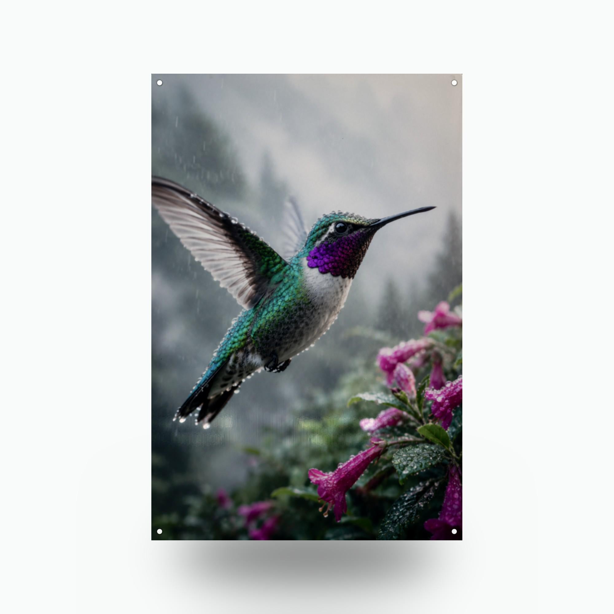 Rainy Day Hummingbird Hummingbird Metal Sign Aluminum Sign — front view on white background