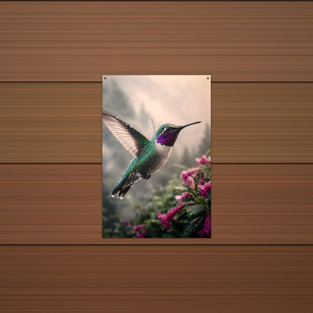 Rainy Day Hummingbird Hummingbird Metal Sign Aluminum Sign — lifestyle setting