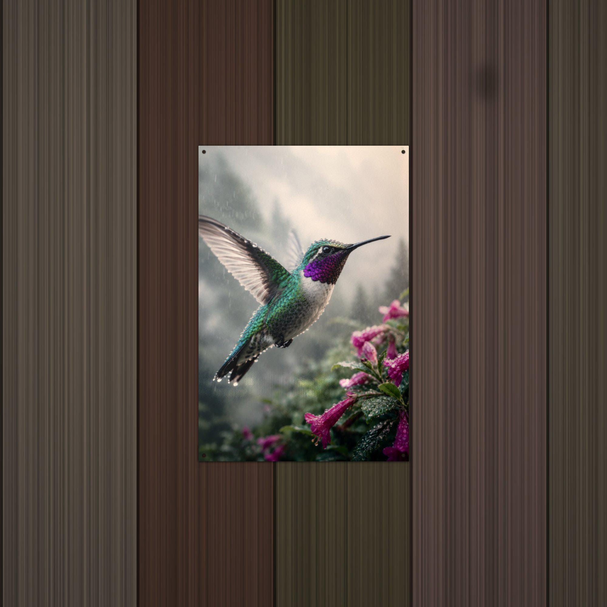 Rainy Day Hummingbird Hummingbird Metal Sign Aluminum Sign — detail view