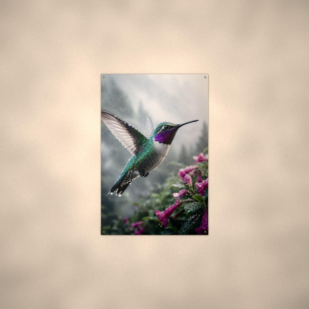 Rainy Day Hummingbird Hummingbird Metal Sign Aluminum Sign — alternate angle