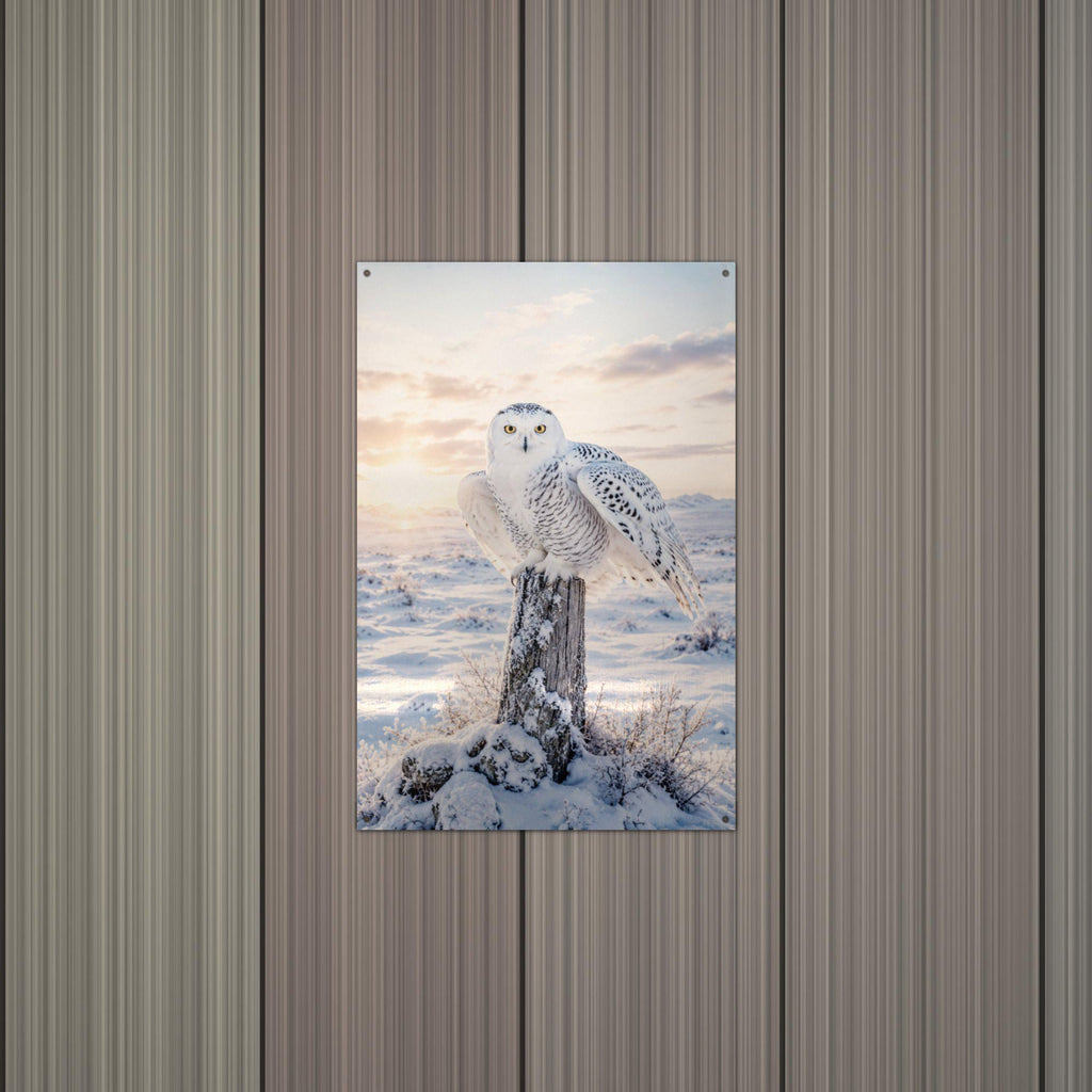 Snowy Owl Sunset Owl Metal Sign Aluminum Sign — alternate angle