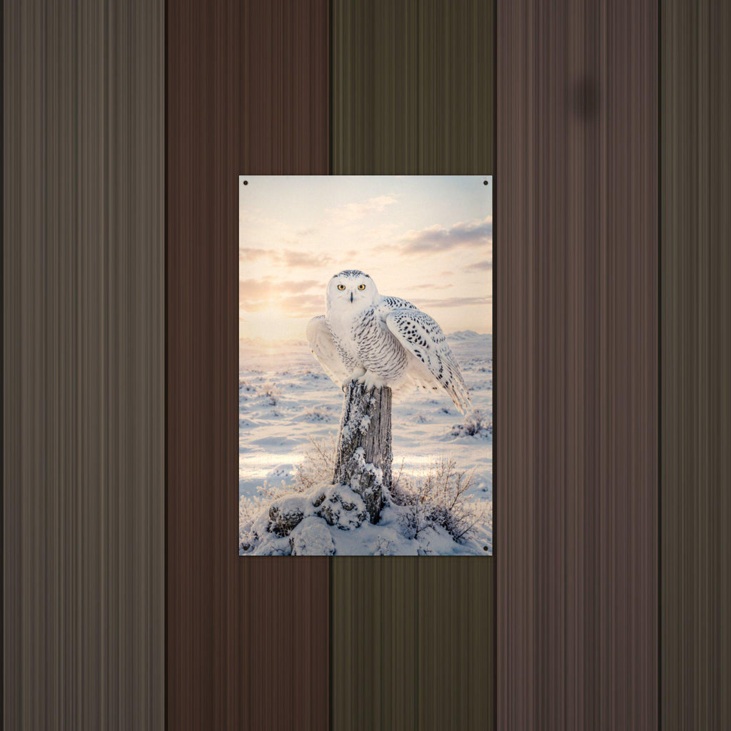 Snowy Owl Sunset Owl Metal Sign Aluminum Sign — alternate angle