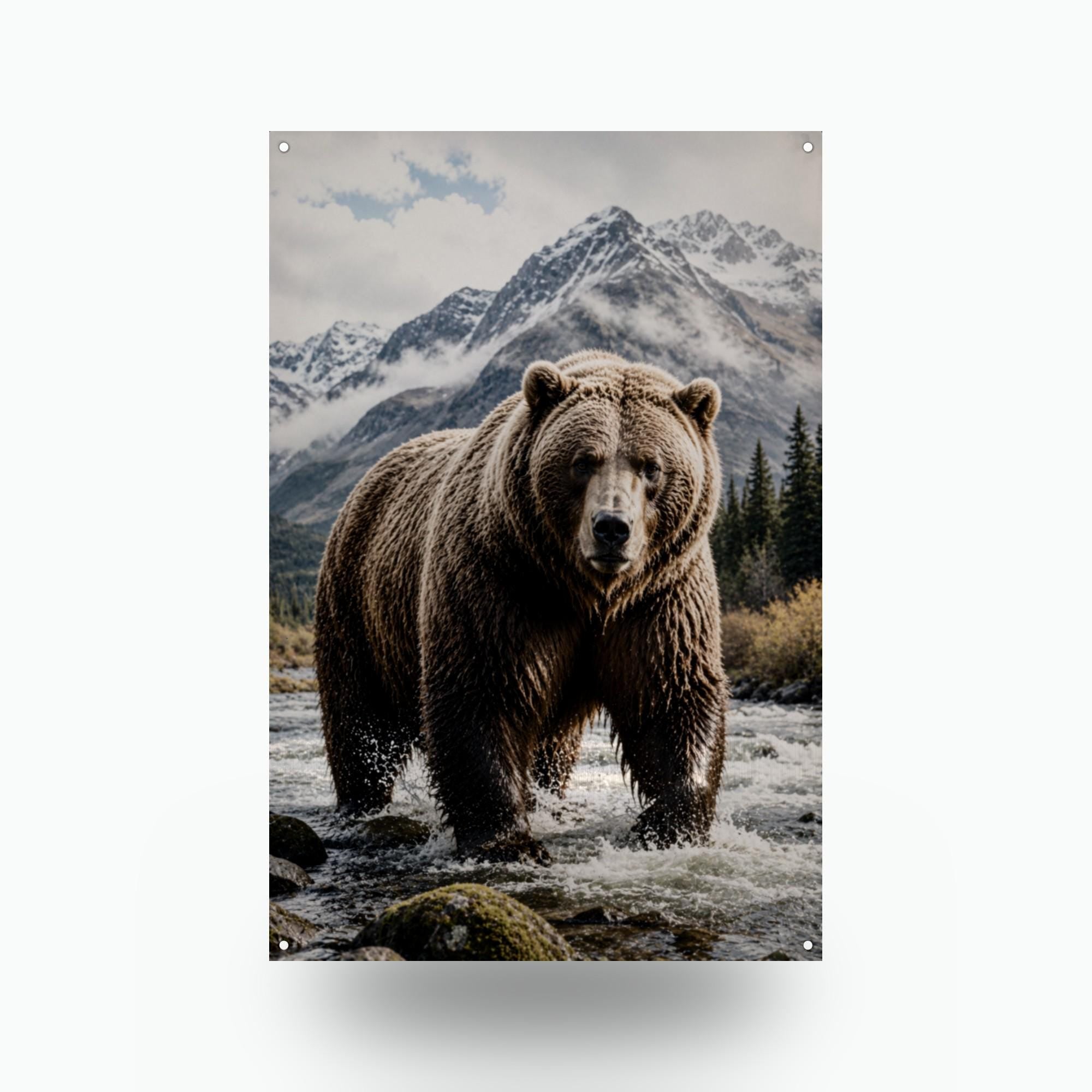 River Grizzly Grizzly Metal Sign Aluminum Sign — front view on white background