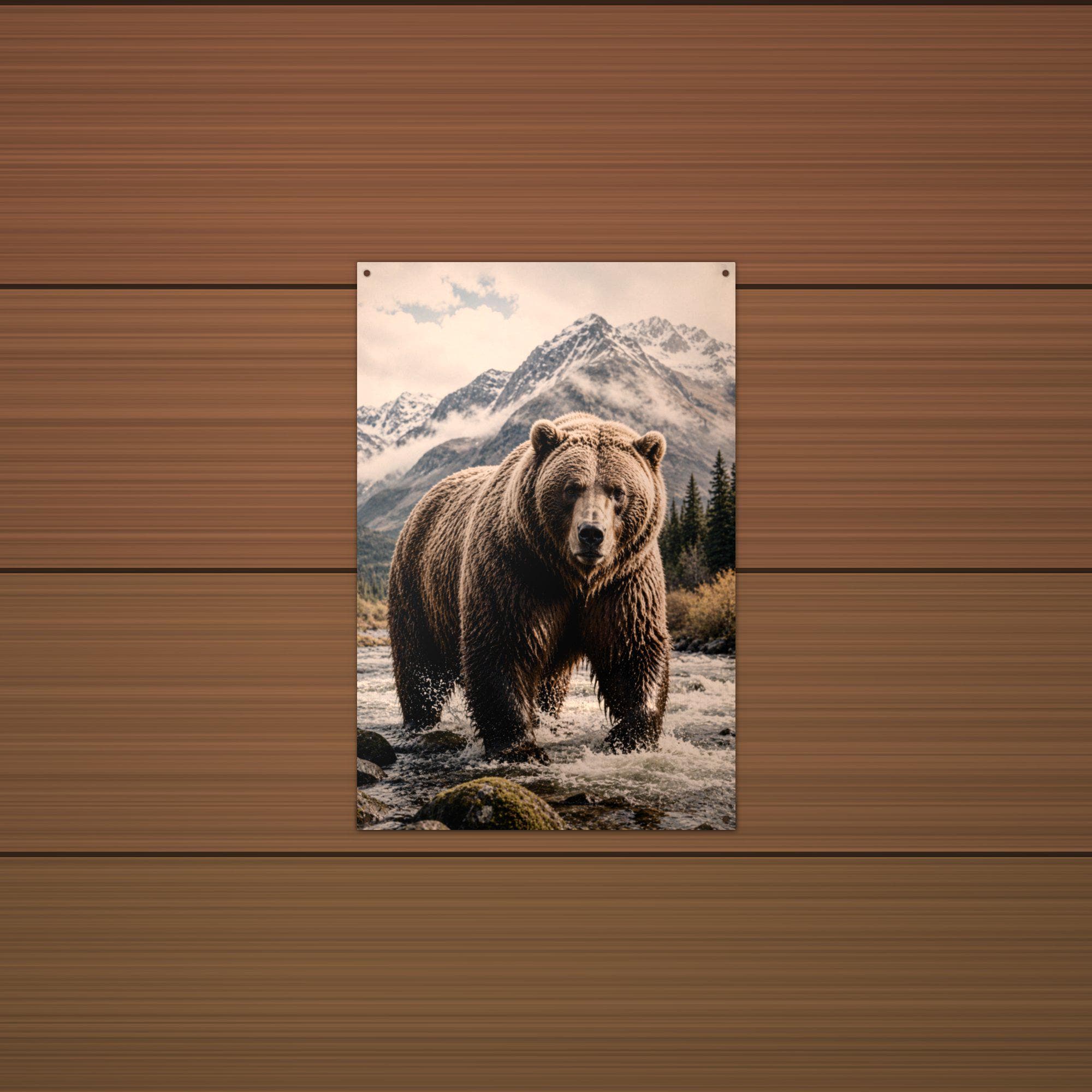 River Grizzly Grizzly Metal Sign Aluminum Sign — lifestyle setting
