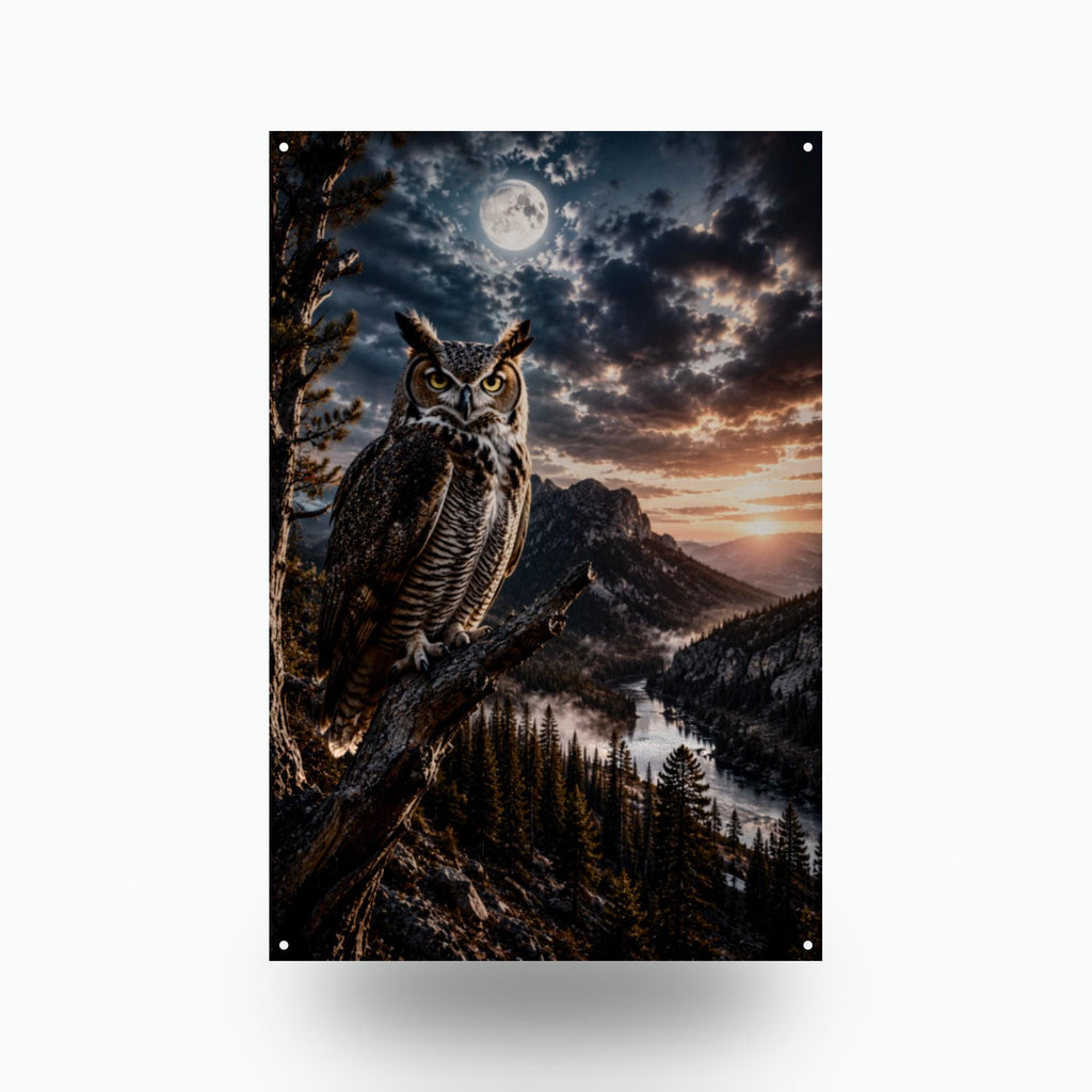 Moonlight Owl Owl Metal Sign Aluminum Sign — front view on white background