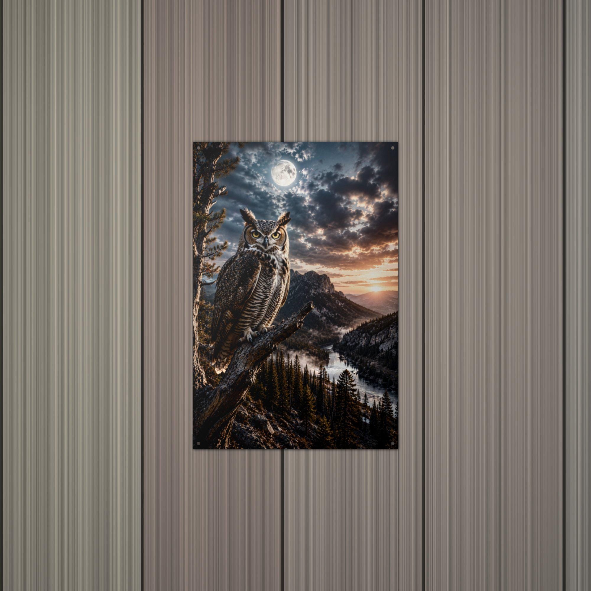 Moonlight Owl Owl Metal Sign Aluminum Sign — alternate angle