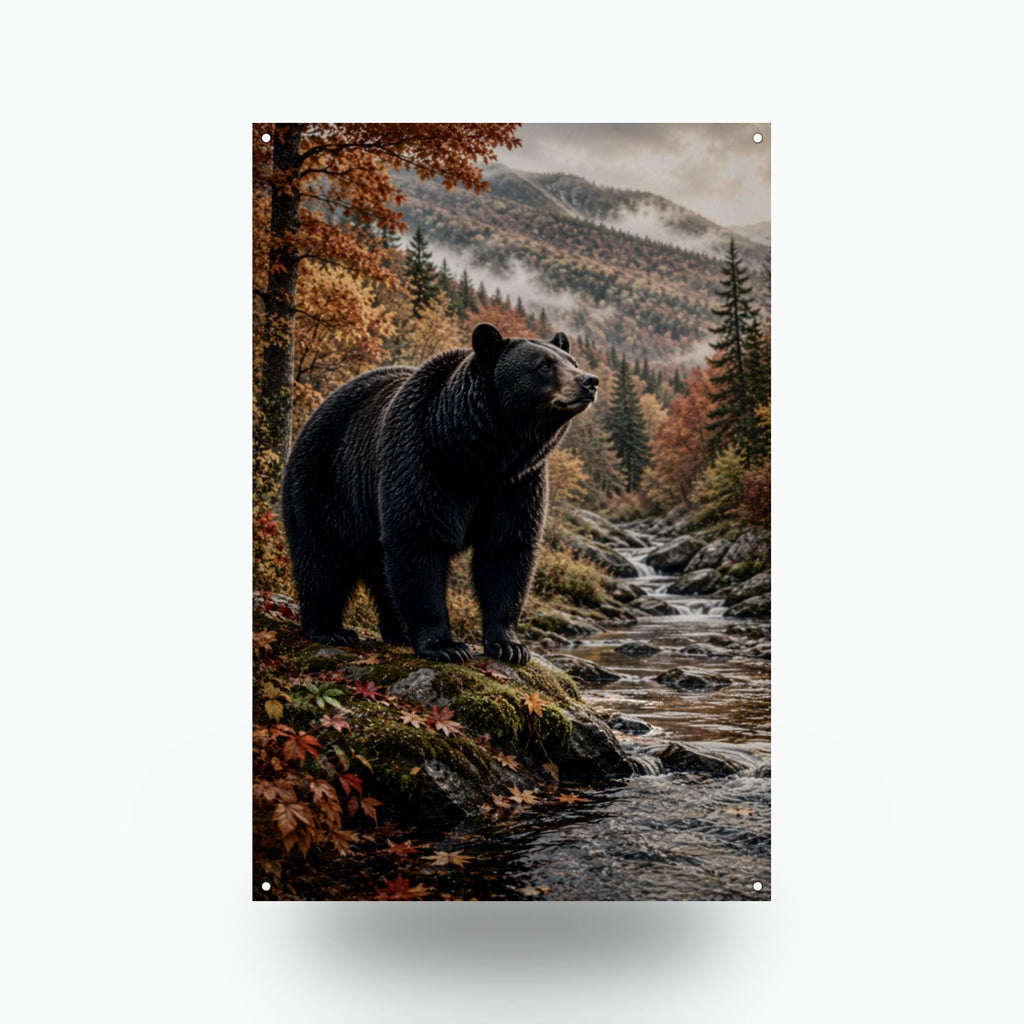 Autumn Black Bear Black Bear Metal Sign Aluminum Sign — front view on white background