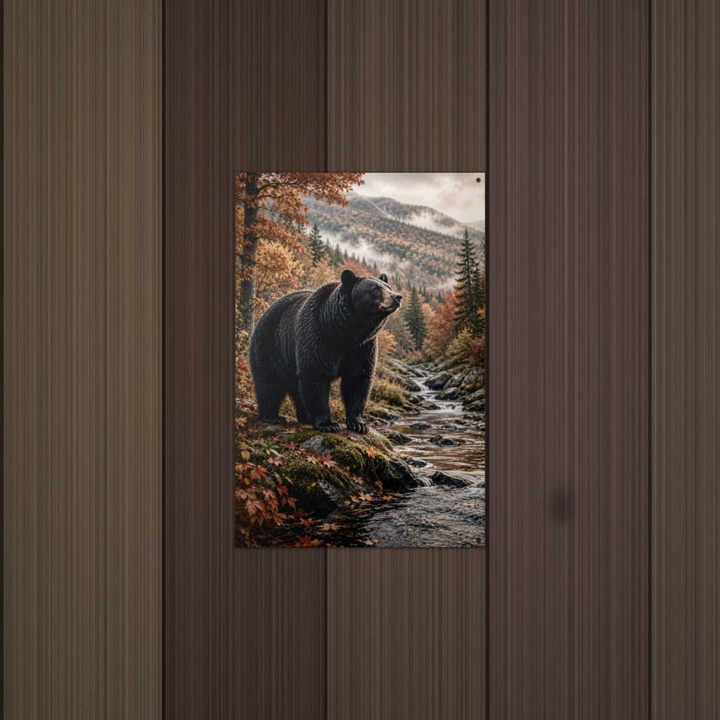 Autumn Black Bear Black Bear Metal Sign Aluminum Sign — detail view