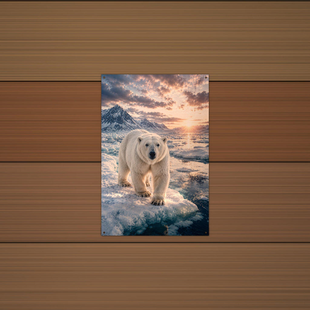 Polar Bear Sunset Polar Bear Metal Sign Aluminum Sign — lifestyle setting