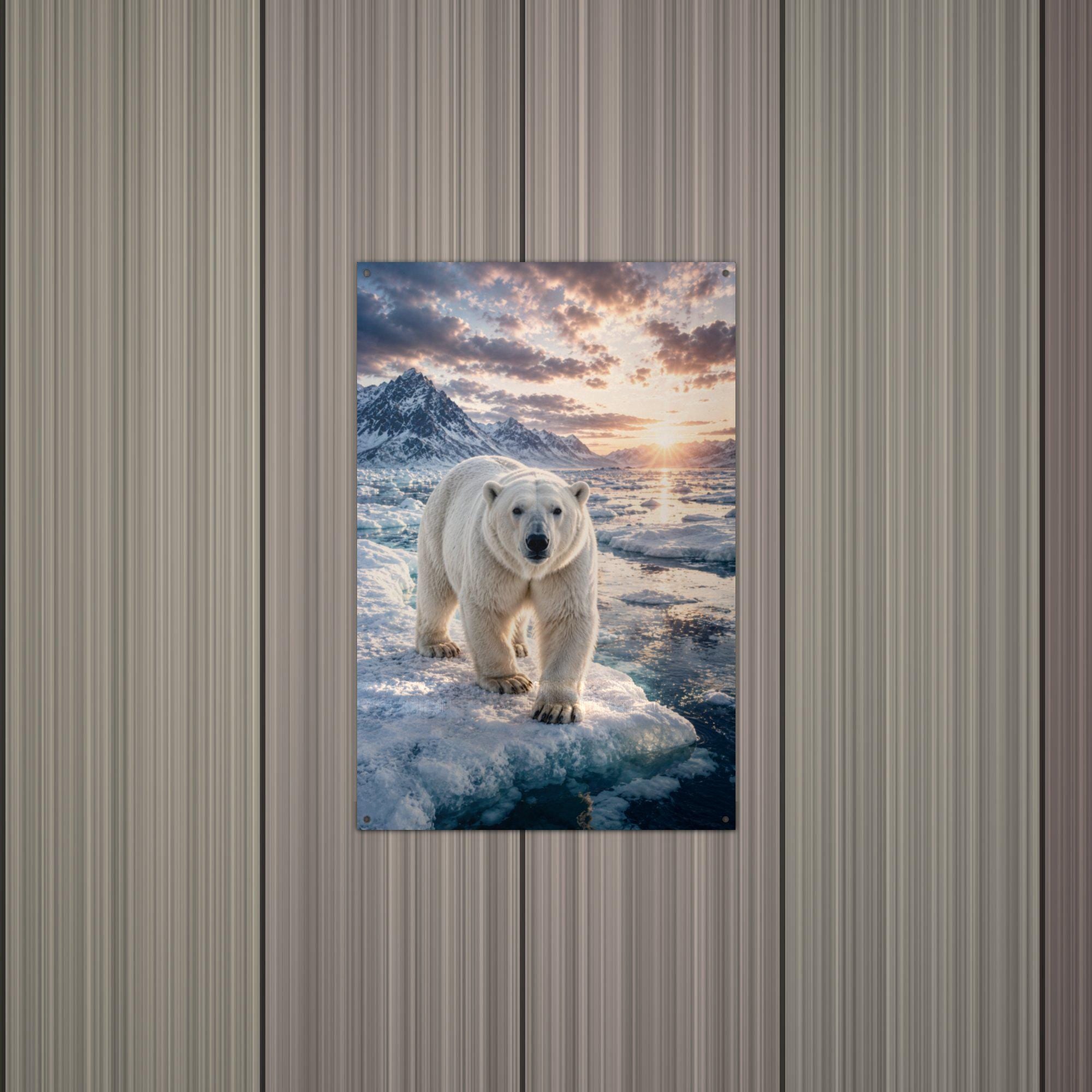 Polar Bear Sunset Polar Bear Metal Sign Aluminum Sign — alternate angle